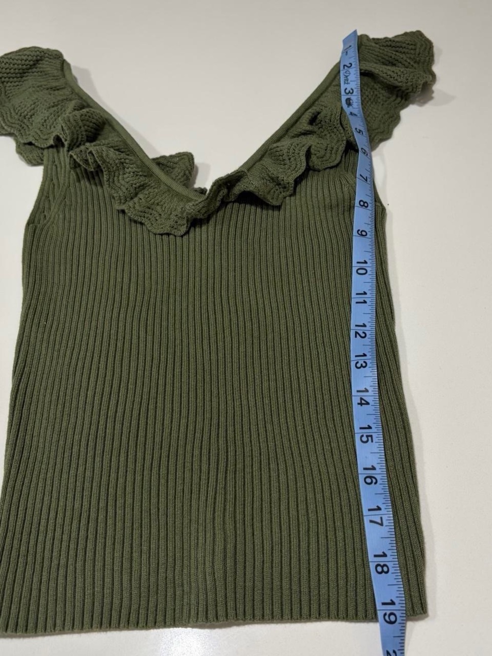 GAP Olive Green Ribbed V‑Neck Tank with Ruffle Trim - Picture 8 of 8